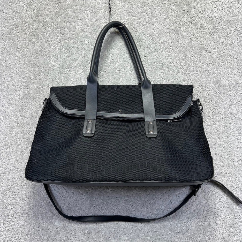Fabletics Duffel Tote Bag Black Mesh Texture Crossbody Techwear Travel Gym